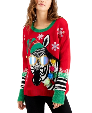 image of Hooked Up by Iot Juniors- Zebra Holiday Sweater