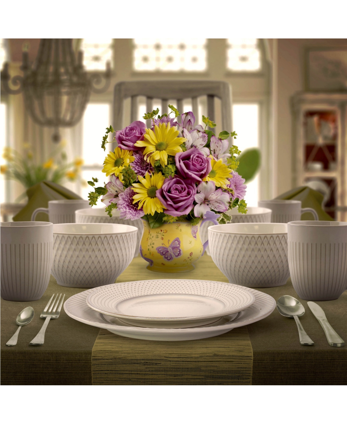 Elama Round Stoneware 16 Piece Dinnerware Set, Service for 4