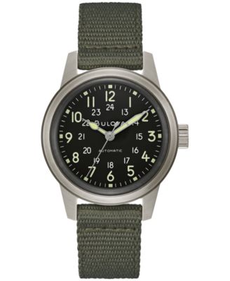 Bulova - Men's Automatic Military Green Nylon Strap Watch 38mm