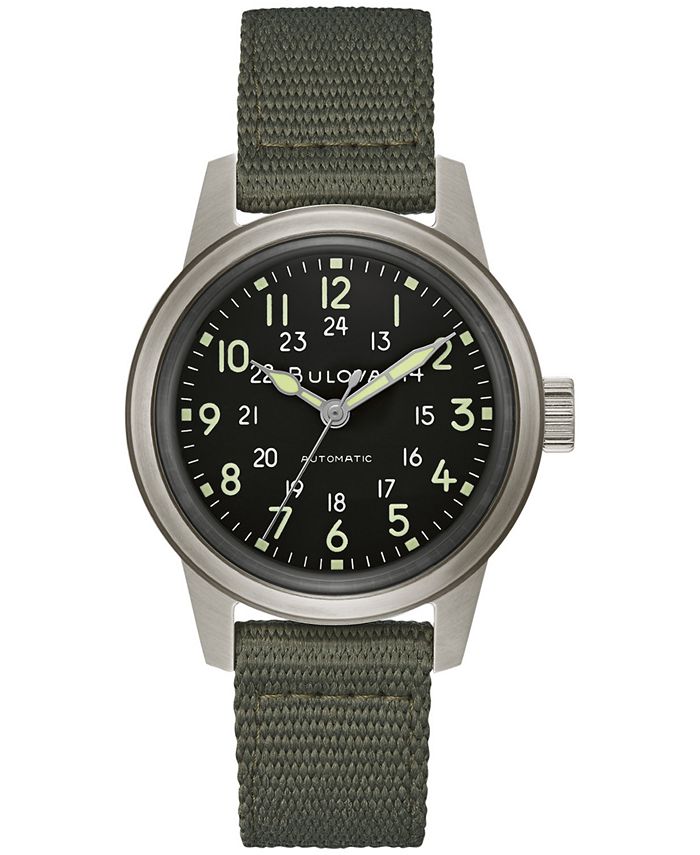 Bulova Men's Automatic Military Green Nylon Strap Watch 38mm Macy's