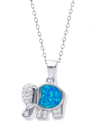Macy's - Simulated Opal & Cubic Zirconia Elephant 18" Pendant Necklace in Sterling Silver
