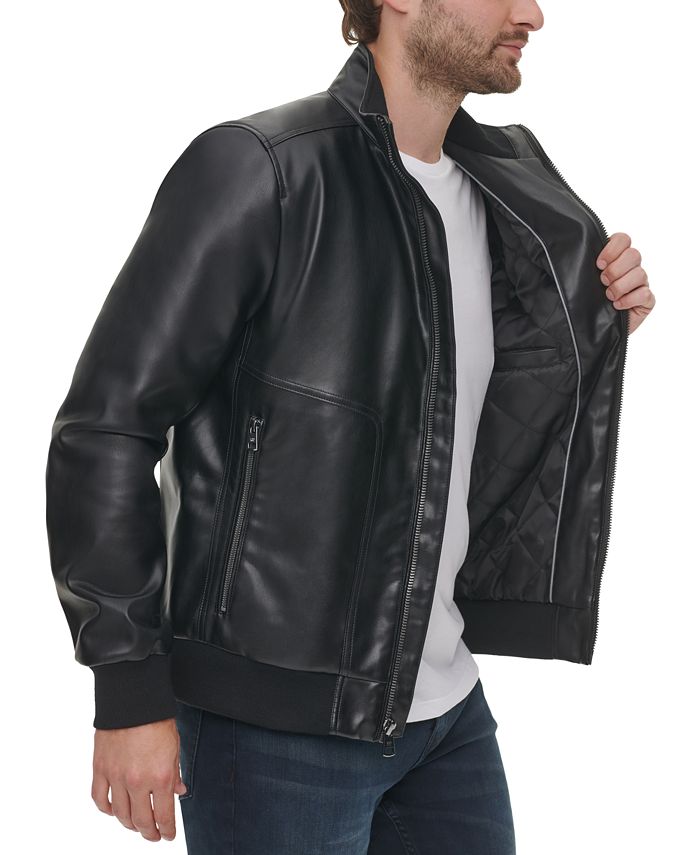 Calvin Klein Men s Faux Leather Bomber Jacket Reviews Coats Jackets Men Macy s