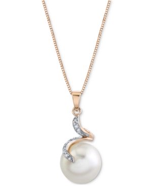 image of Cultured Freshwater Button Pearl (12mm) & Diamond Accent 18