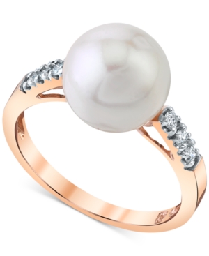 image of Cultured Freshwater Round Pearl (9-1/2-10mm) & Diamond (1/8 ct. t.w.) in 14k Rose Gold