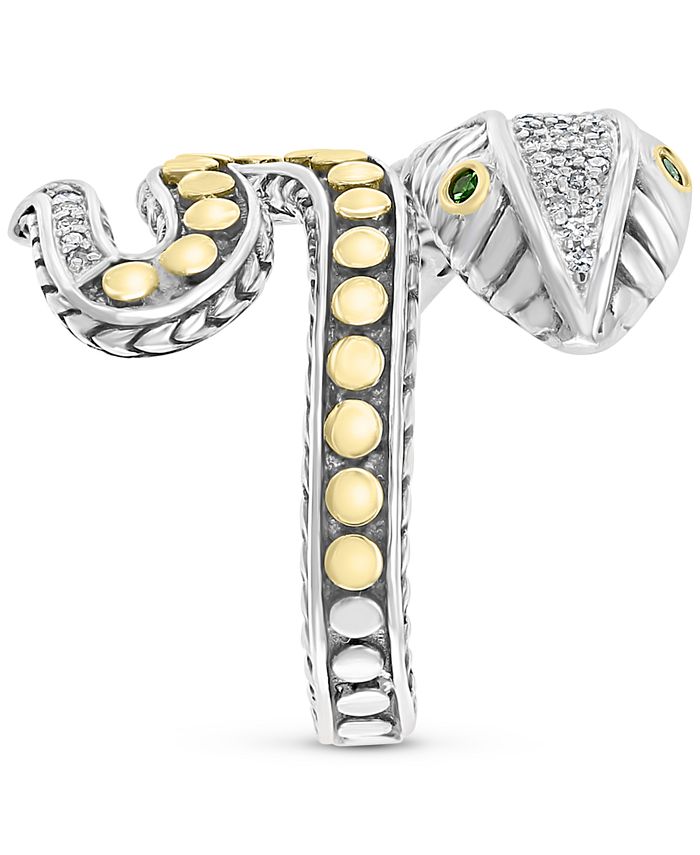EFFY Collection - Diamond (1/10 ct. t.w.) & Tsavorite Accent Snake Ring in Sterling Silver & 18k Gold-Plate