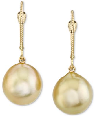Cultured Golden South Sea Oval Pearl (11mm) Drop Earrings In 14k Gold