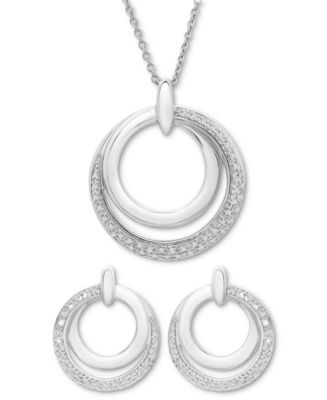 Macy's 2-Pc. Set Diamond Double Circle Pendant Necklace & Drop Earrings ...