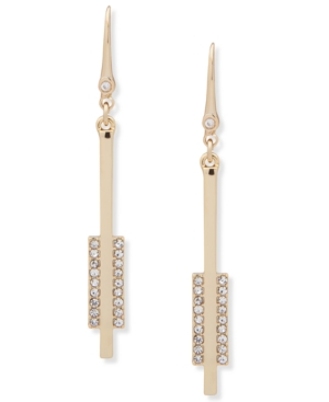 image of Dkny Gold-Tone Pave Bar Linear Drop Earrings