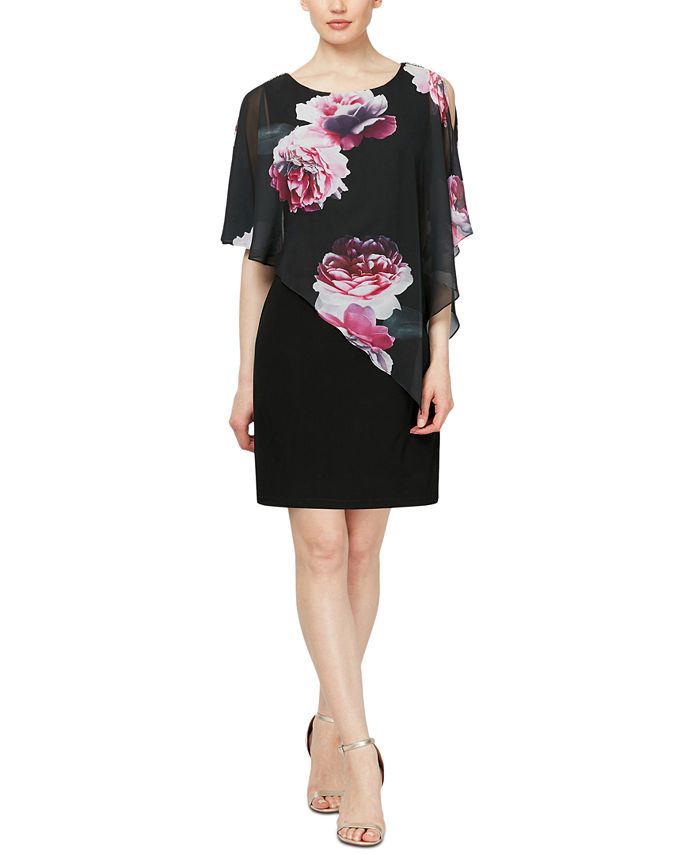 SL Fashions Embellished Floral-Overlay Sheath Dress - Macy's