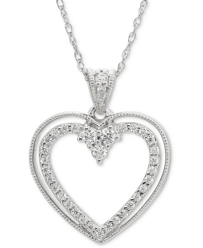 Macy's - Diamond Open Heart Pendant Necklace (1/5 ct. t.w.) in 14k White Gold