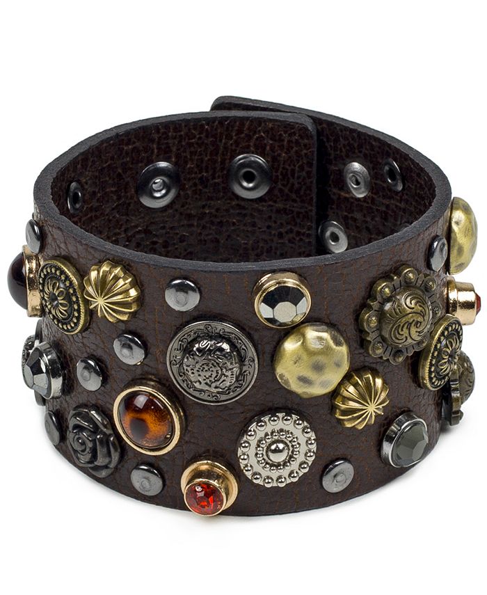 Patricia Nash Two-Tone Studded Leather Cuff Bracelet - Macy's