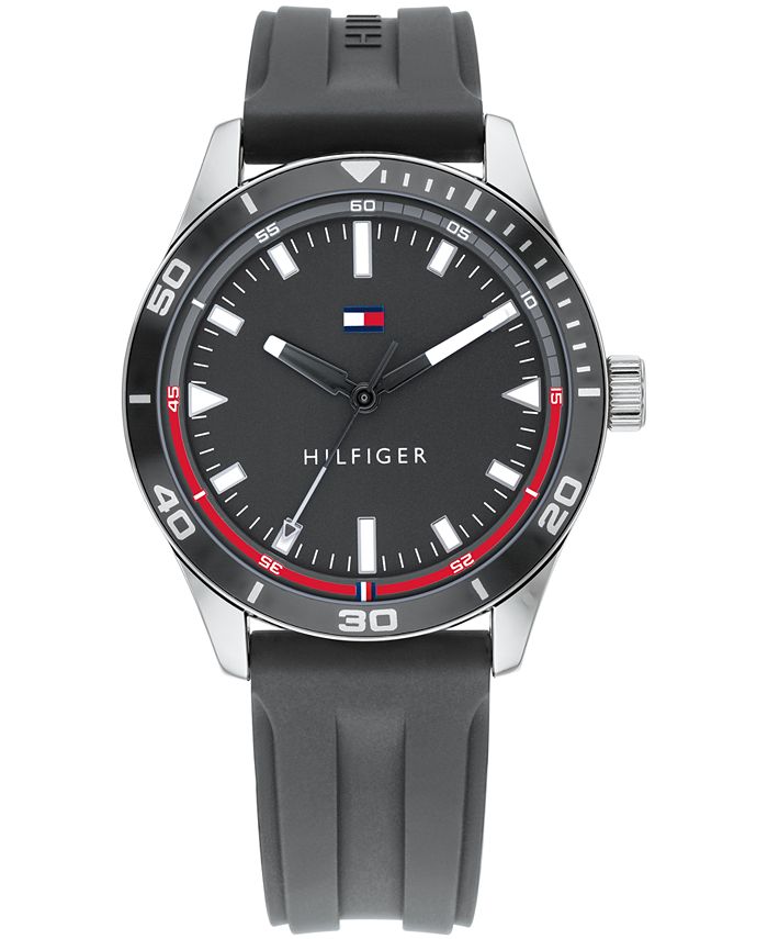 Tommy Hilfiger Men's Gray Silicone Strap Watch 44mm, Created For Macy's ...