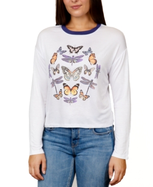 image of Rebellious One Juniors- Butterfly Graphic Ringer T-Shirt