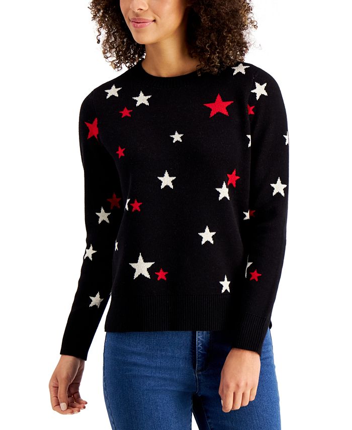 Charter Club Petite Star-Print Sweater, Created for Macy's - Macy's