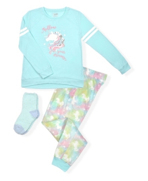 image of Big Girl-s Tie Dye Print Minky Fleece Pajama Set, 3 Piece