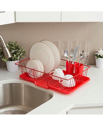 Home Basics 3 Piece Rust-resistant Vinyl Dish Drainer With Self