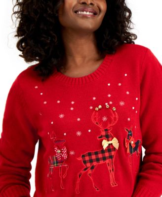 Karen Scott Patchwork Reindeer Sweater, Created for Macy's