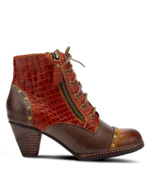 image of L-Artiste Women-s Siara Crocodile Print Lace-Up Booties Women-s Shoes