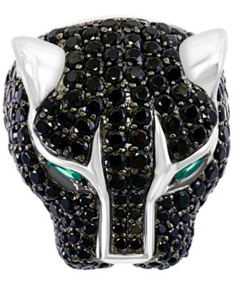 EFFY&reg; Men's Black Spinel and Green Onyx Panther Ring in Sterling Silver