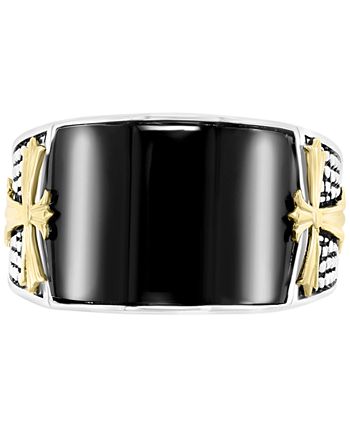 EFFY Collection - Men's Onyx Cross Ring in Sterling Silver & 18k Gold-Plate