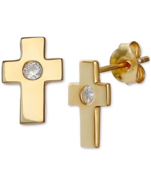 image of Giani Bernini Cubic Zirconia Cross Stud Earrings in 18k Gold-Plated Sterling Silver, Created for Macy-s