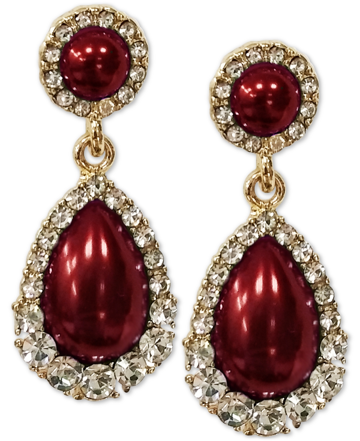 Gold-Tone Crystal & Imitation Pearl Drop Earrings, Created for Macy's - Red