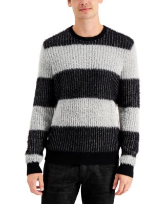 Macy's - INC International Concepts outlet Men's Large Blue/Black Fuzzy Striped Sweater