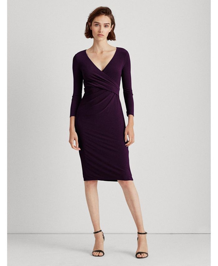 Lauren Ralph Lauren 3/4-Sleeve Ruched Jersey Dress - Macy's