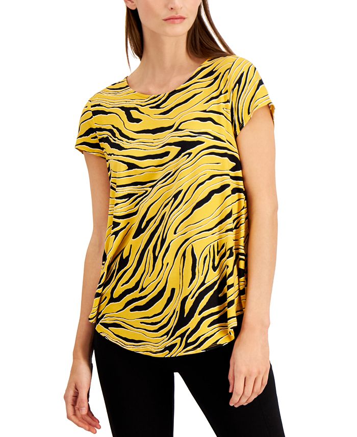Alfani Women's Printed T-Shirt Green Size Small