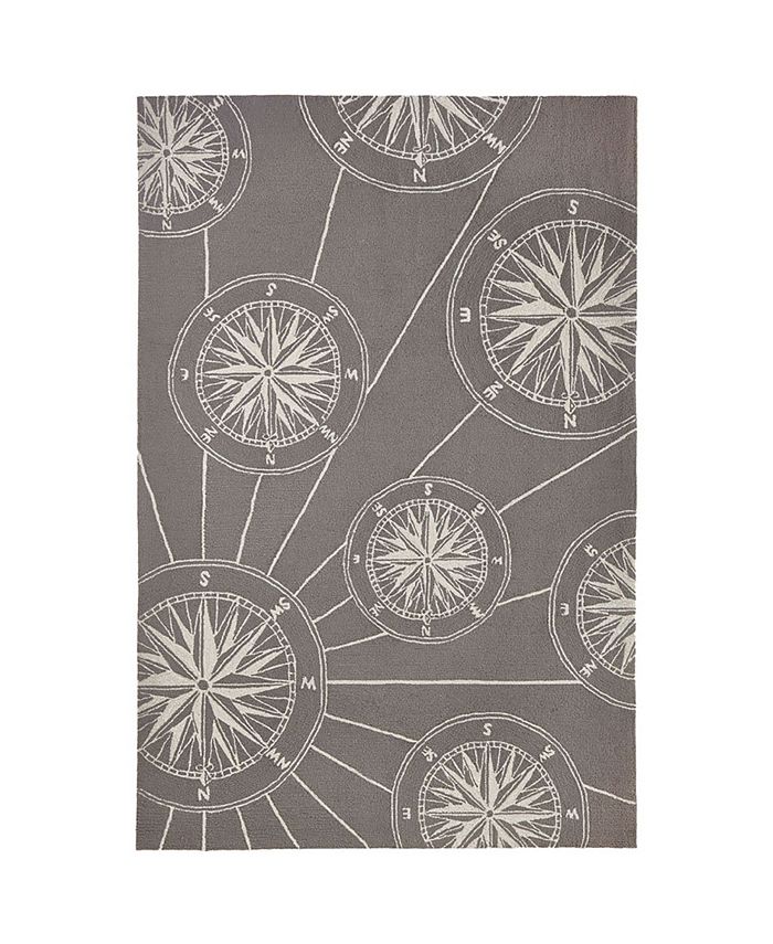 Liora Manne' Frontporch Compass Black and Gray 5' x 7'6" Outdoor Area