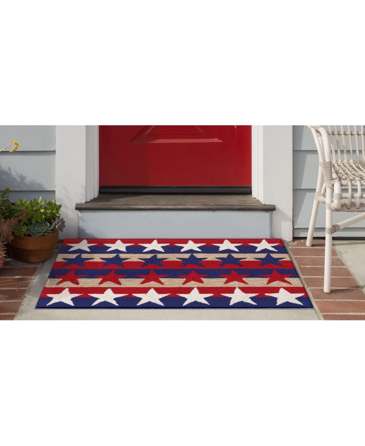 Liora Manne' Frontporch Stars and StripesOutdoor Area Rug - Red