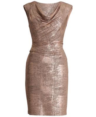 Connected Petite Metallic Cowlneck Sheath Dress & Reviews - Dresses ...