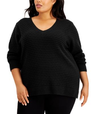 Plus Size Textured V-Neck Sweater