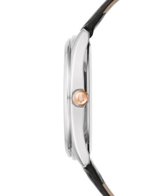Bulova Men's Black Leather Strap Watch 42mm