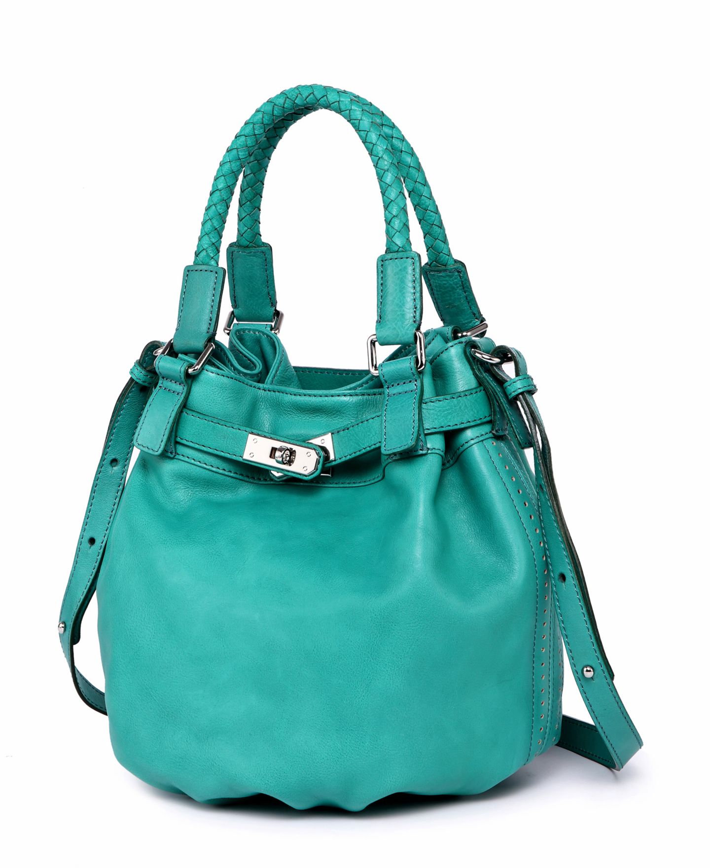 Женская сумка OLD TREND Pumpkin Small Leather Crossbody Bucket, цвет: Аквамариновый — фото 2