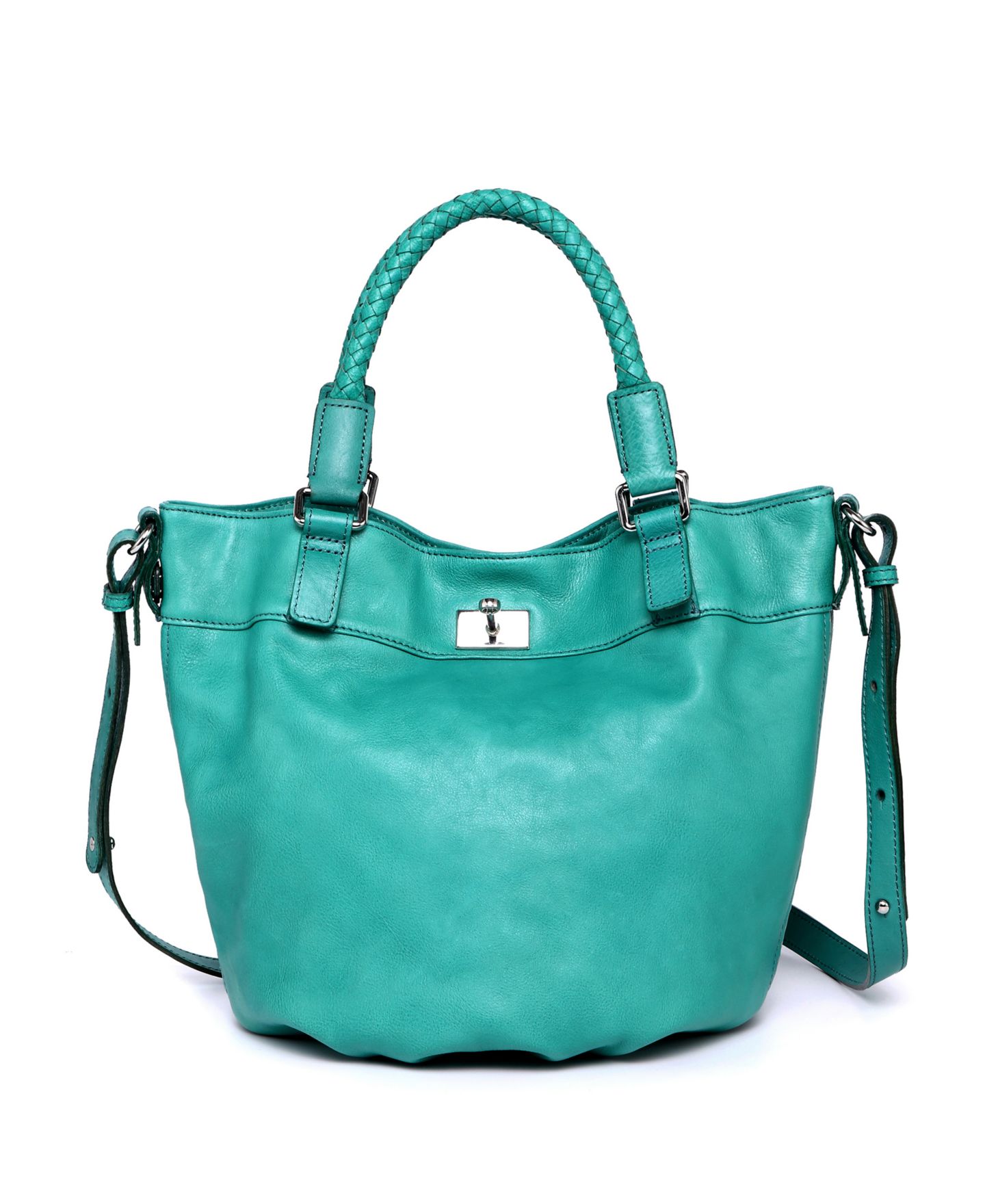Женская сумка OLD TREND Pumpkin Small Leather Crossbody Bucket, цвет: Аквамариновый — фото 12