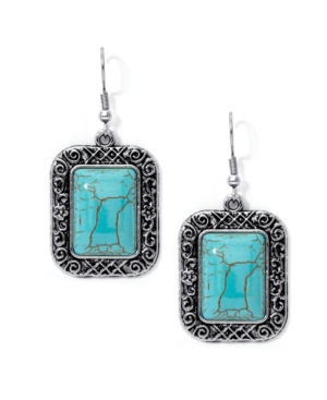 image of Macy-s Simulated Turquoise in Fine Silver Plated Rectangular Cushion Wire Earrings