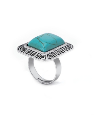 image of Macy-s Simulated Turquoise in Fine Silver Plated Rectangular Greek Key Adjustable Ring