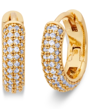 image of Kate Spade New York Gold-Tone Small Pave Huggie Hoop Earrings, 0.62