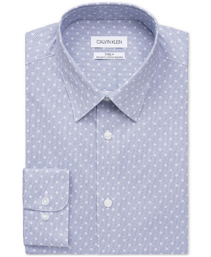 Calvin Klein Men's Steel Classic Fit Non-Iron Performance Stretch Green Check Dress Shirt Green Size 15.5x32-33