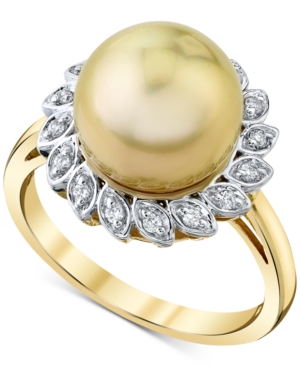 image of Cultured Golden South Sea Pearl (10mm) & Diamond (1/8 ct. t.w.) Ring in 10k Gold