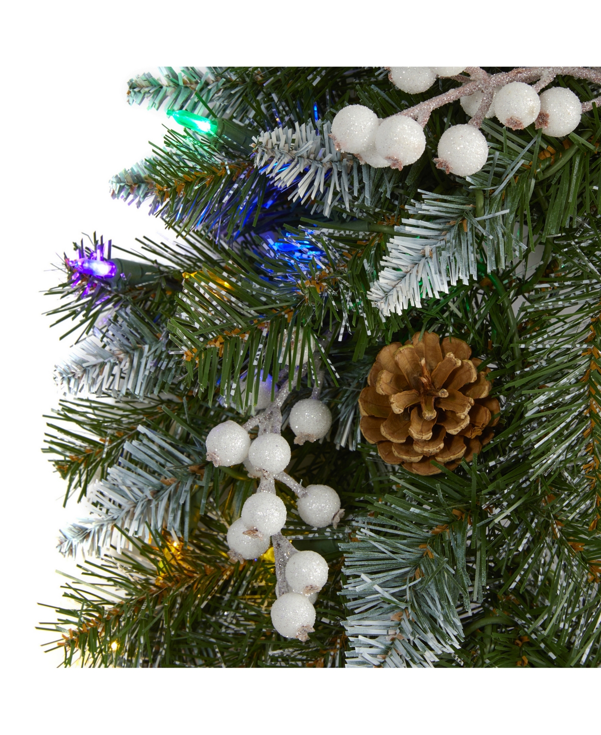 Nearly Natural Snow Tipped Artificial Christmas Wreath with 50 Led Lights, Berries and Pine Cones