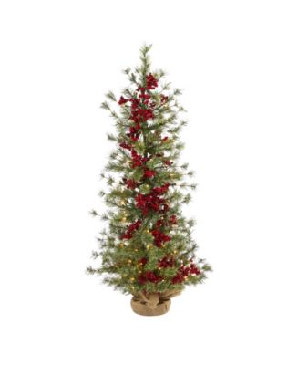 Nearly Natural Berry and Pine Artificial Christmas Tree with 100 Warm ...