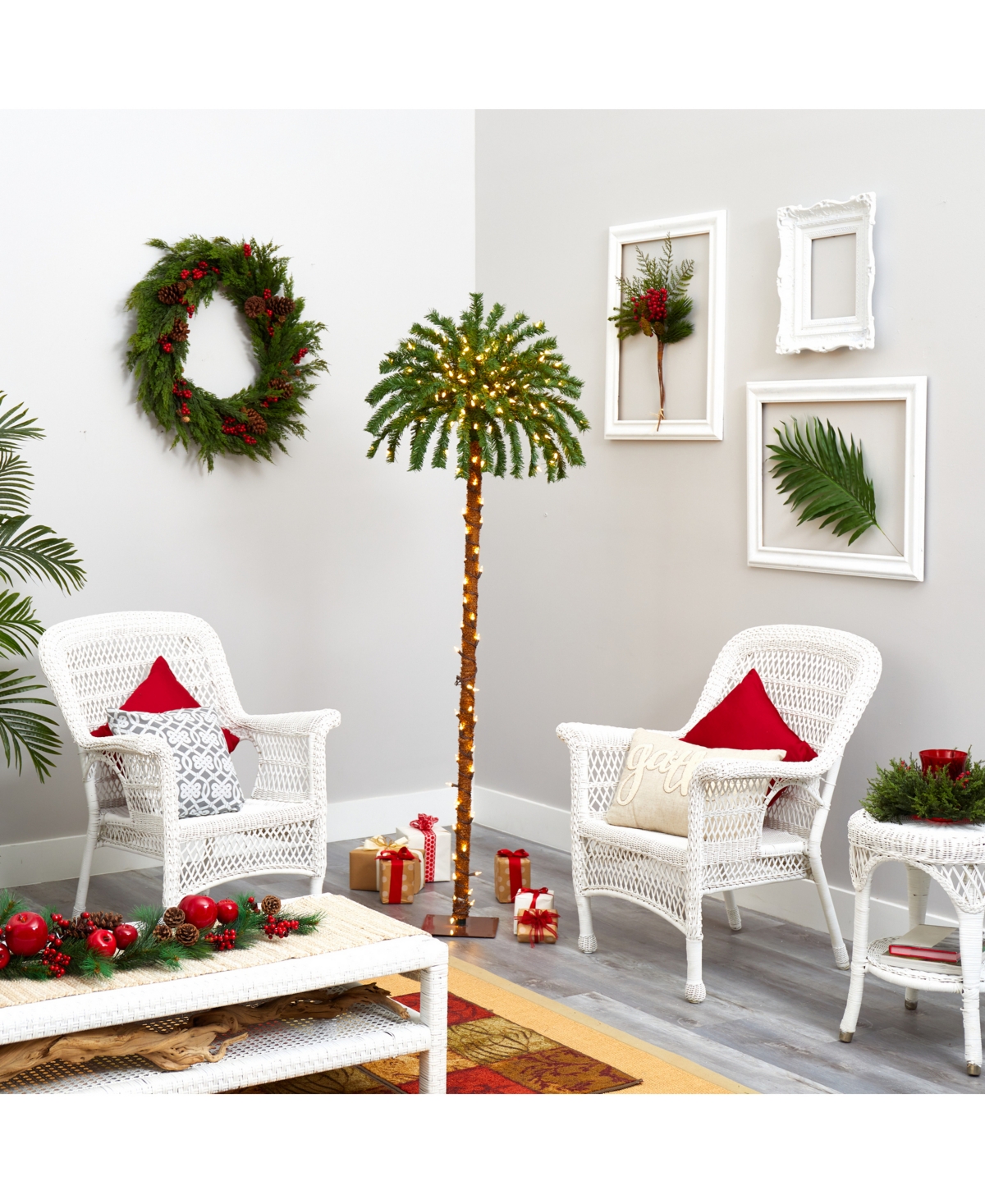 Nearly Natural Christmas Palm Artificial Tree with 200 Warm Led Lights