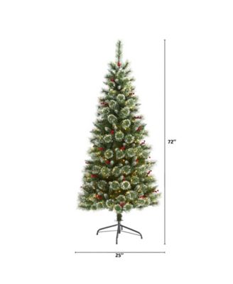 Frosted Swiss Pine Artificial Christmas Tree with 300 Clear LED Lights and Berries