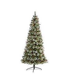 Frosted Swiss Pine Artificial Christmas Tree with 550 Clear LED Lights and Berries