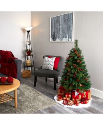 Mixed Pine Artificial Christmas Tree with 100 Clear LED Lights, Pine Cones and Berries