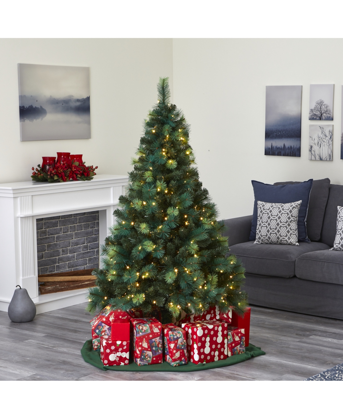Nearly Natural Assorted Scotch Pine Artificial Christmas Tree with 250 Led Lights