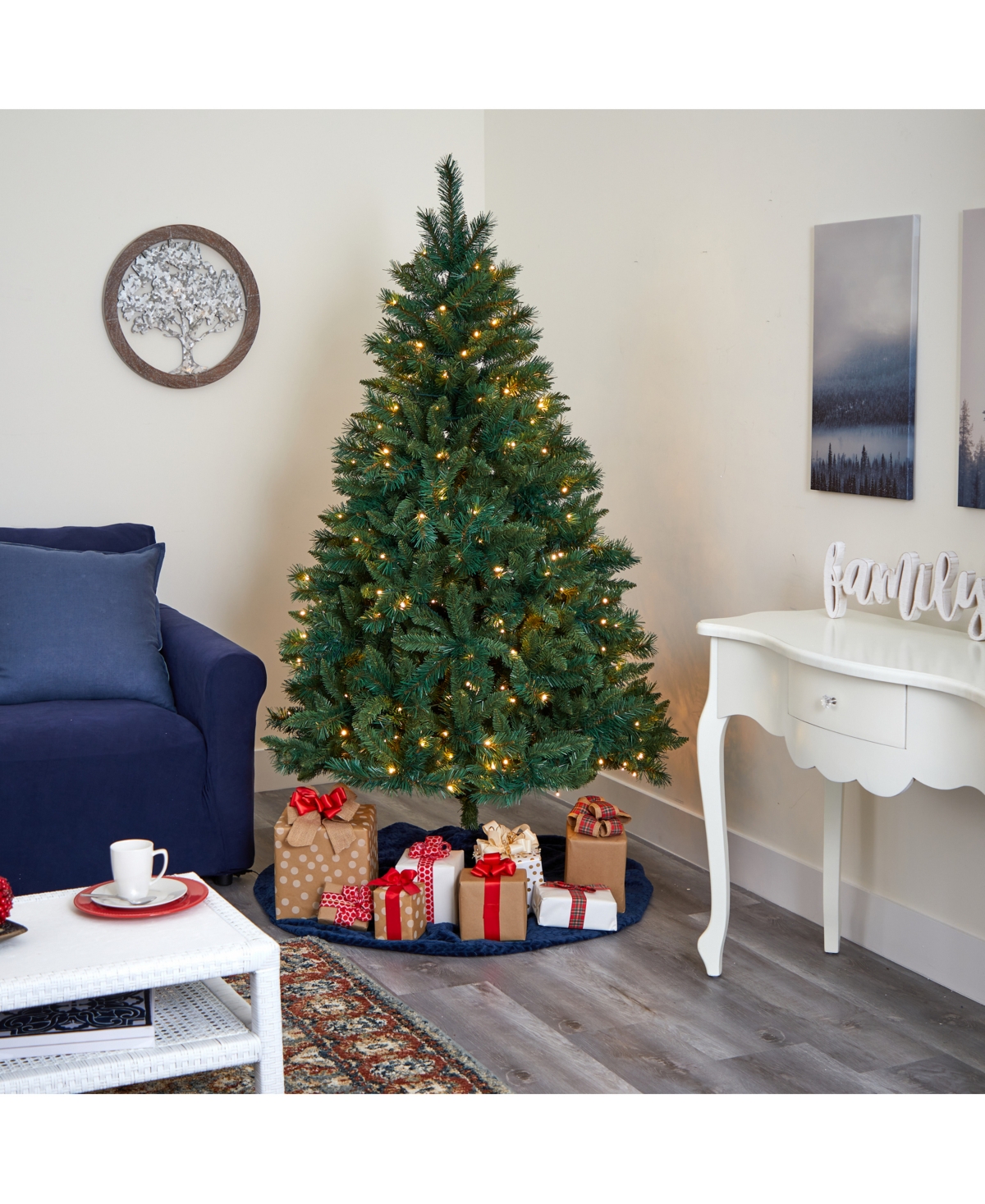 Nearly Natural Rocky Mountain Mixed Pine Artificial Christmas Tree with 300 Led Lights