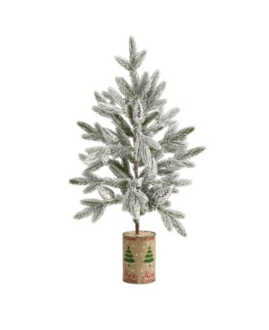 Nearly Natural 28in. Flocked Christmas Artificial Tree In Decorative Planter In Multi